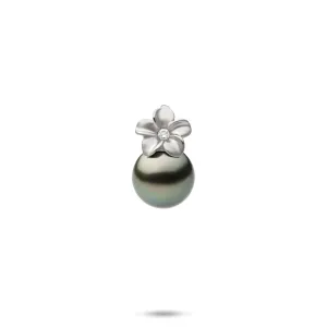 Plumeria Tahitian Black Pearl Pendant in White Gold with Diamond - 9mm