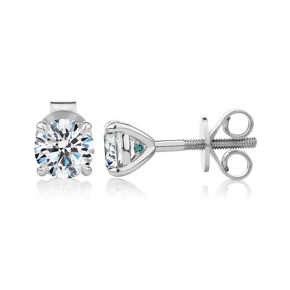 Premium Certified Lab-Grown Diamond, 1.00 carat TW round brilliant stud earrings in 18 carat white gold