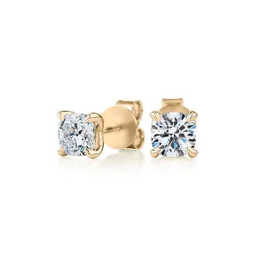 Premium Certified Lab-Grown Diamond, 1.40 carat TW cushion stud earrings in 14 carat yellow gold