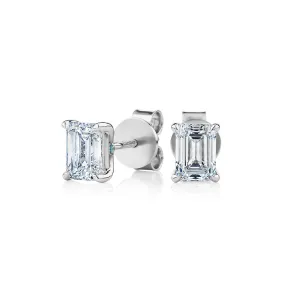 Premium Certified Lab-Grown Diamond, 1.40 carat TW emerald cut stud earrings in 14 carat white gold