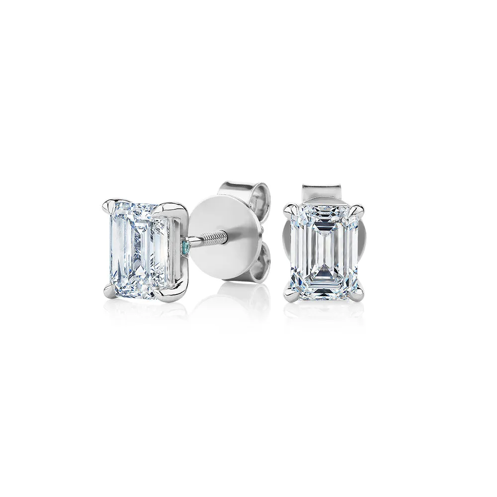 Premium Certified Lab-Grown Diamond, 1.40 carat TW emerald cut stud earrings in 14 carat white gold