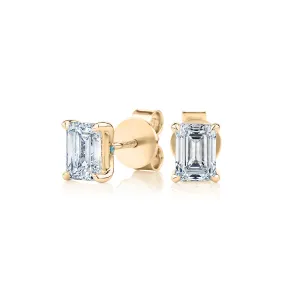 Premium Certified Lab-Grown Diamond, 1.40 carat TW emerald cut stud earrings in 18 carat yellow gold