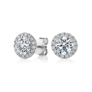 Premium Certified Lab-Grown Diamond, 2.35 carat TW round brilliant halo earrings in 14 carat white gold