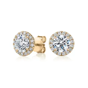 Premium Certified Lab-Grown Diamond, 2.35 carat TW round brilliant halo earrings in 14 carat yellow gold