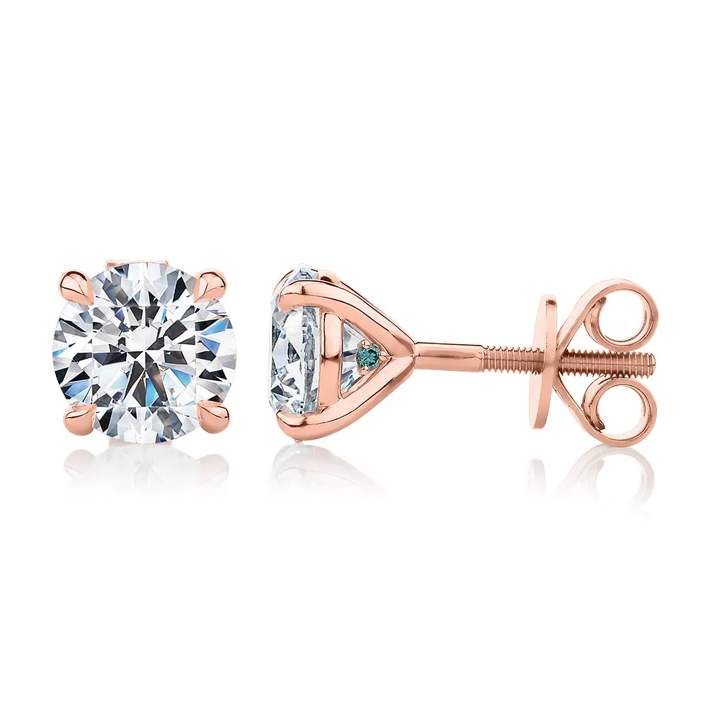 Premium Certified Lab-Grown Diamond, 3.00 carat TW round brilliant stud earrings in 14 carat rose gold