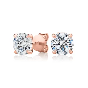 Premium Certified Lab-Grown Diamond, 3.00 carat TW round brilliant stud earrings in 14 carat rose gold