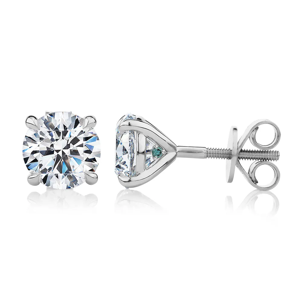 Premium Certified Lab-Grown Diamond, 3.00 carat TW round brilliant stud earrings in 14 carat white gold