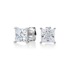 Princess cut stud earrings with 2.48 carats* of diamond simulants in 10 carat white gold