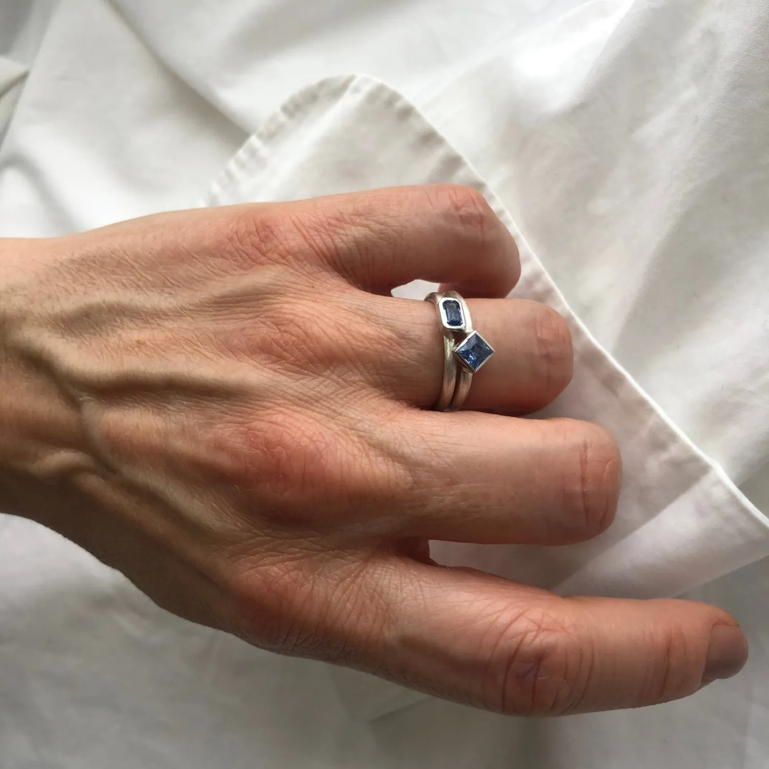 Prismic Ring Baguette Cut Blue Sapphiire