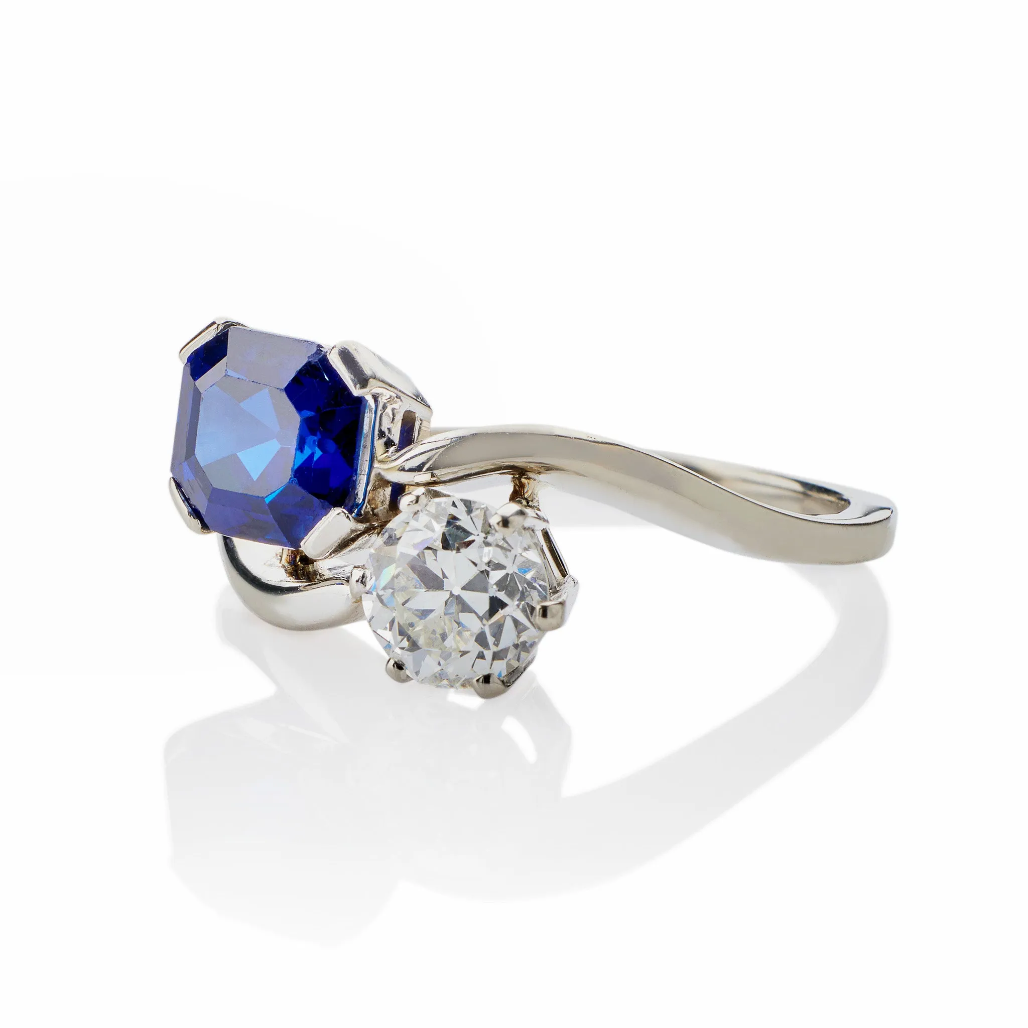 "Toi et Moi" Untreated Burmese Sapphire and Diamond Ring