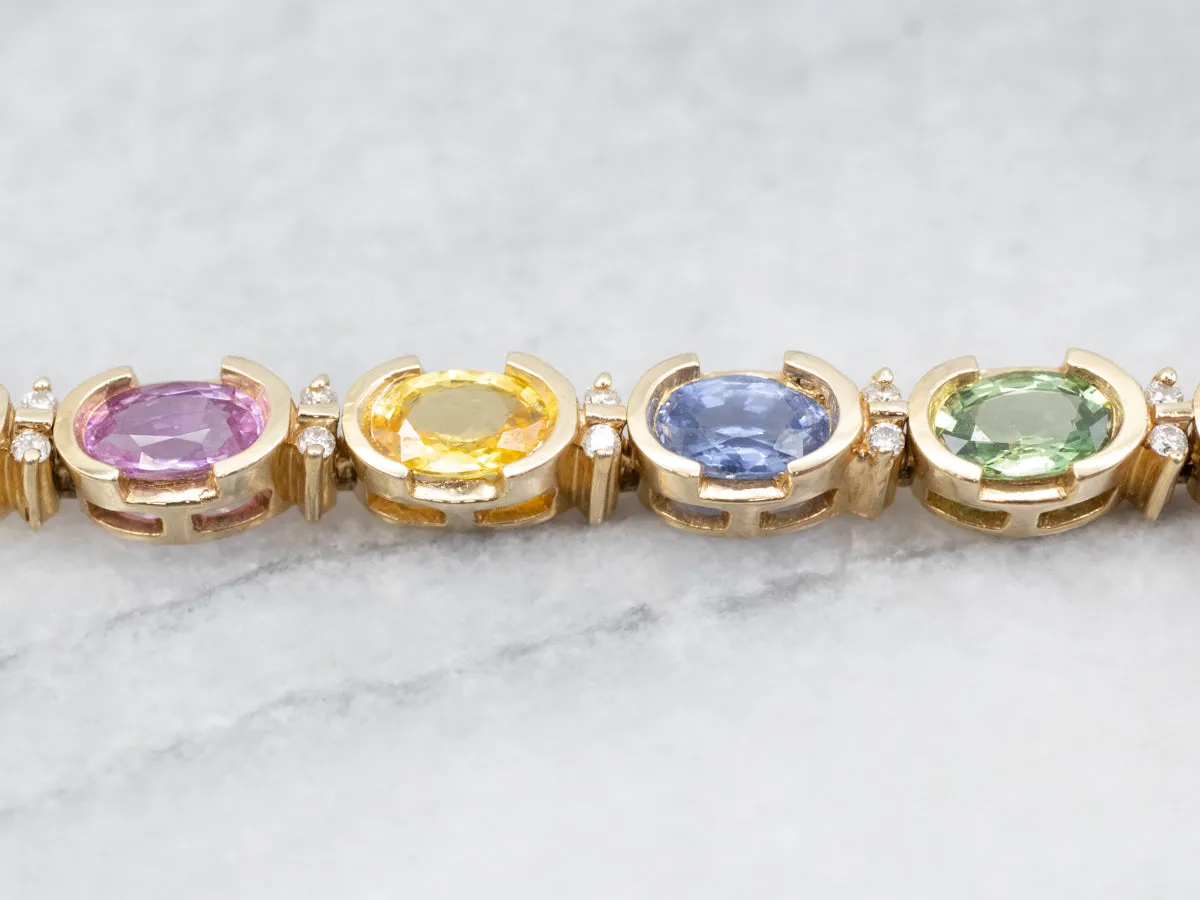 Rainbow Sapphire and Diamond Gemstone Bracelet