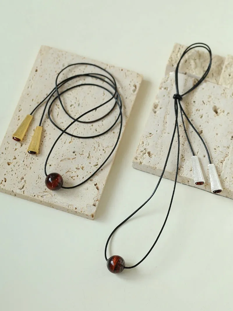 Red Tiger's Eye Pendant Necklace with Black Cord