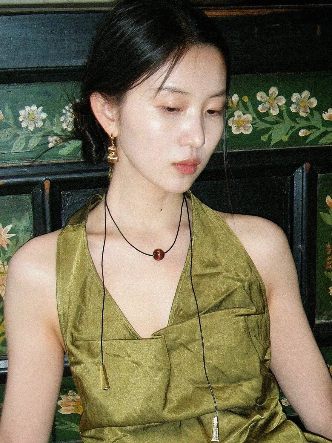 Red Tiger's Eye Pendant Necklace with Black Cord