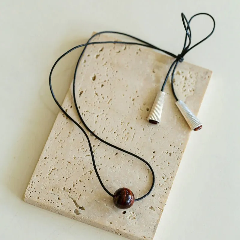 Red Tiger's Eye Pendant Necklace with Black Cord