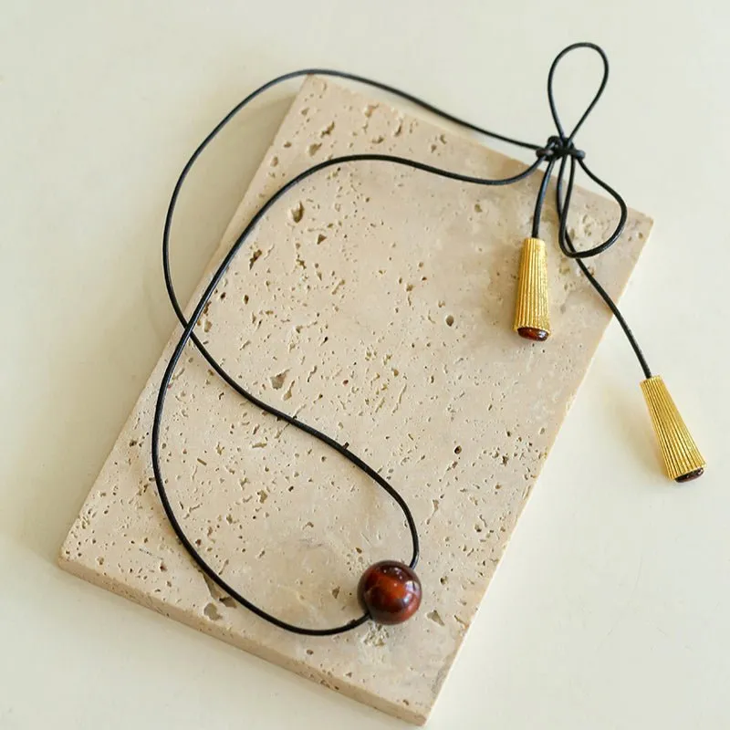 Red Tiger's Eye Pendant Necklace with Black Cord