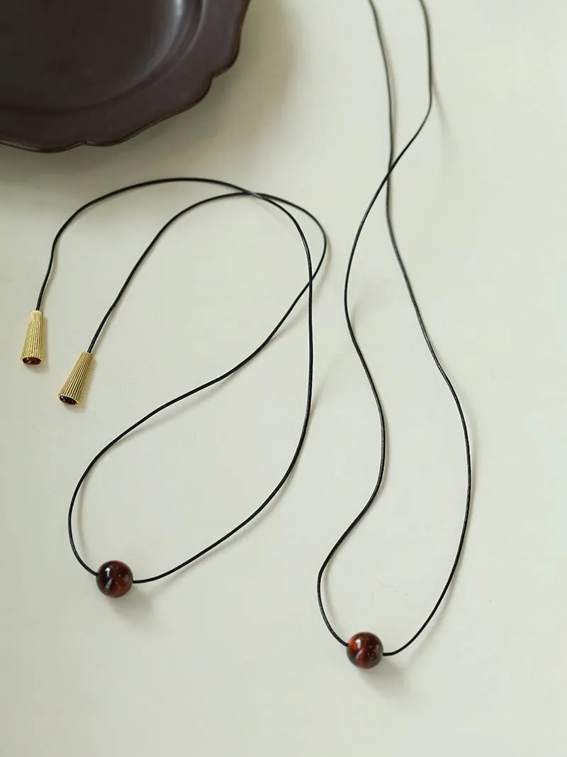 Red Tiger's Eye Pendant Necklace with Black Cord