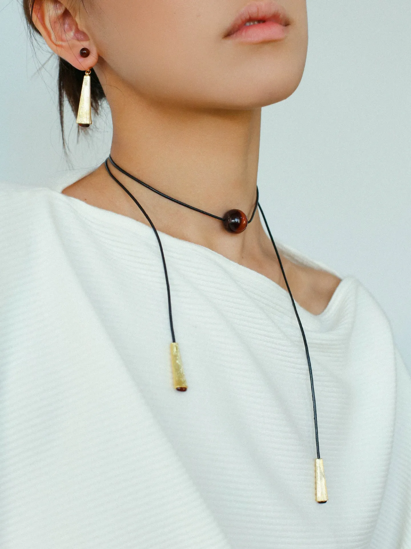 Red Tiger's Eye Pendant Necklace with Black Cord