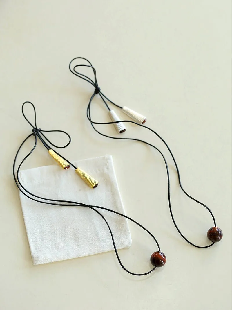 Red Tiger's Eye Pendant Necklace with Black Cord