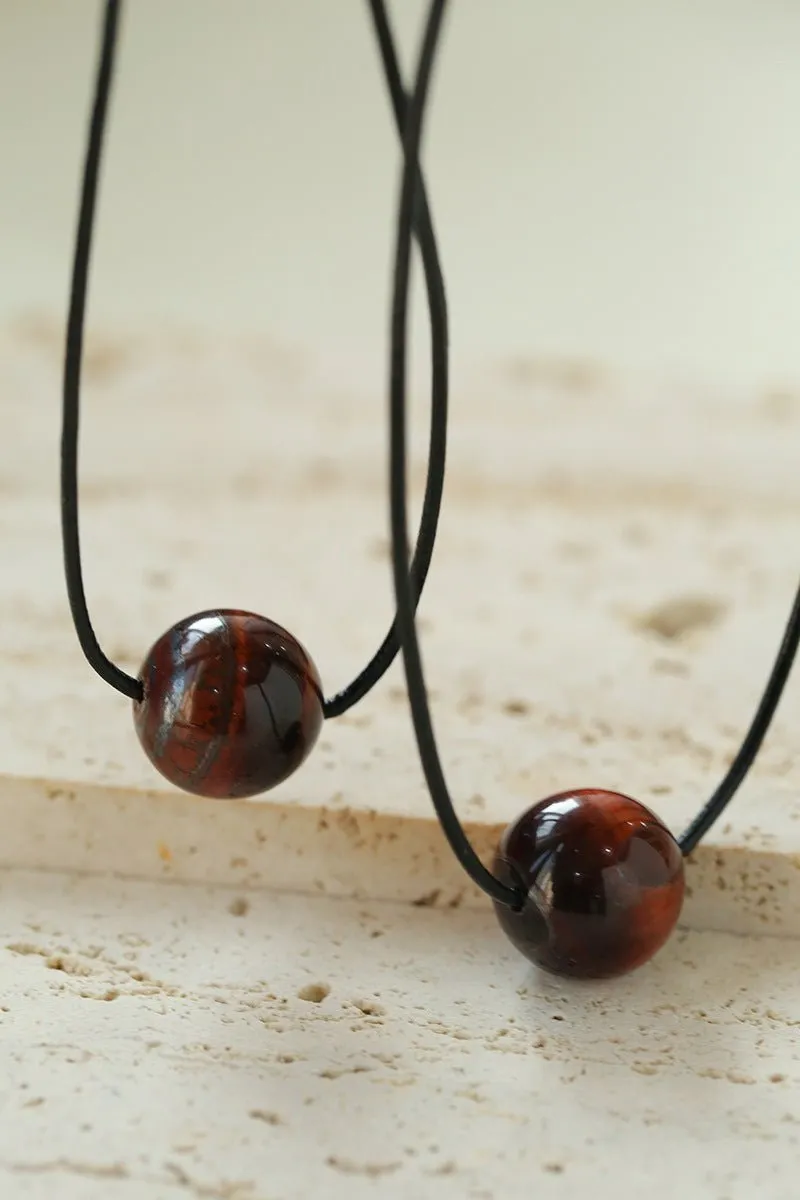 Red Tiger's Eye Pendant Necklace with Black Cord