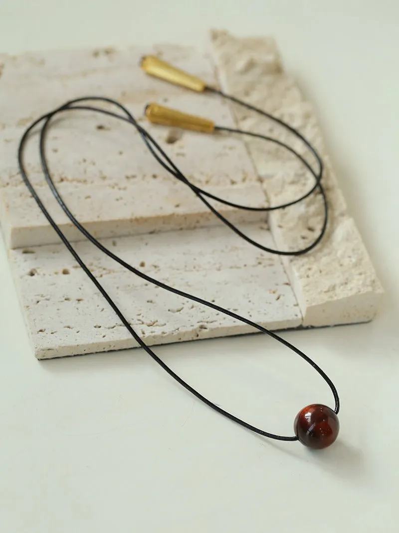 Red Tiger's Eye Pendant Necklace with Black Cord