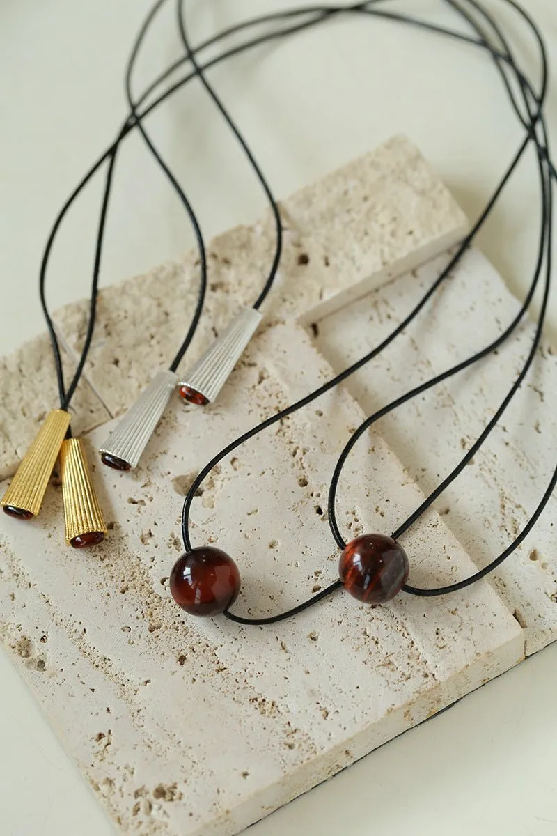 Red Tiger's Eye Pendant Necklace with Black Cord