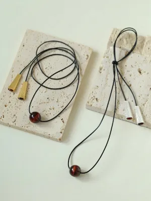 Red Tiger's Eye Pendant Necklace with Black Cord