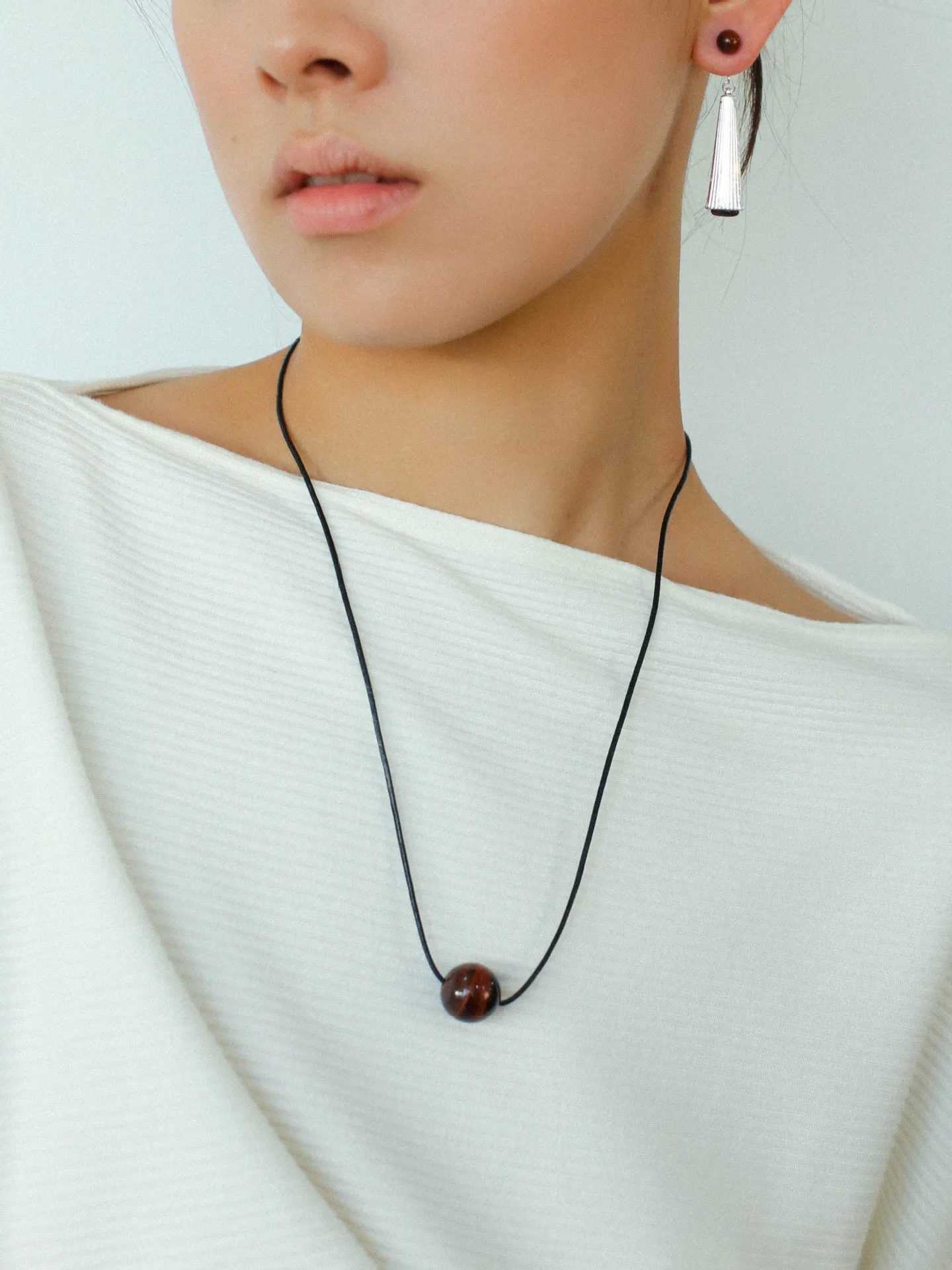 Red Tiger's Eye Pendant Necklace with Black Cord