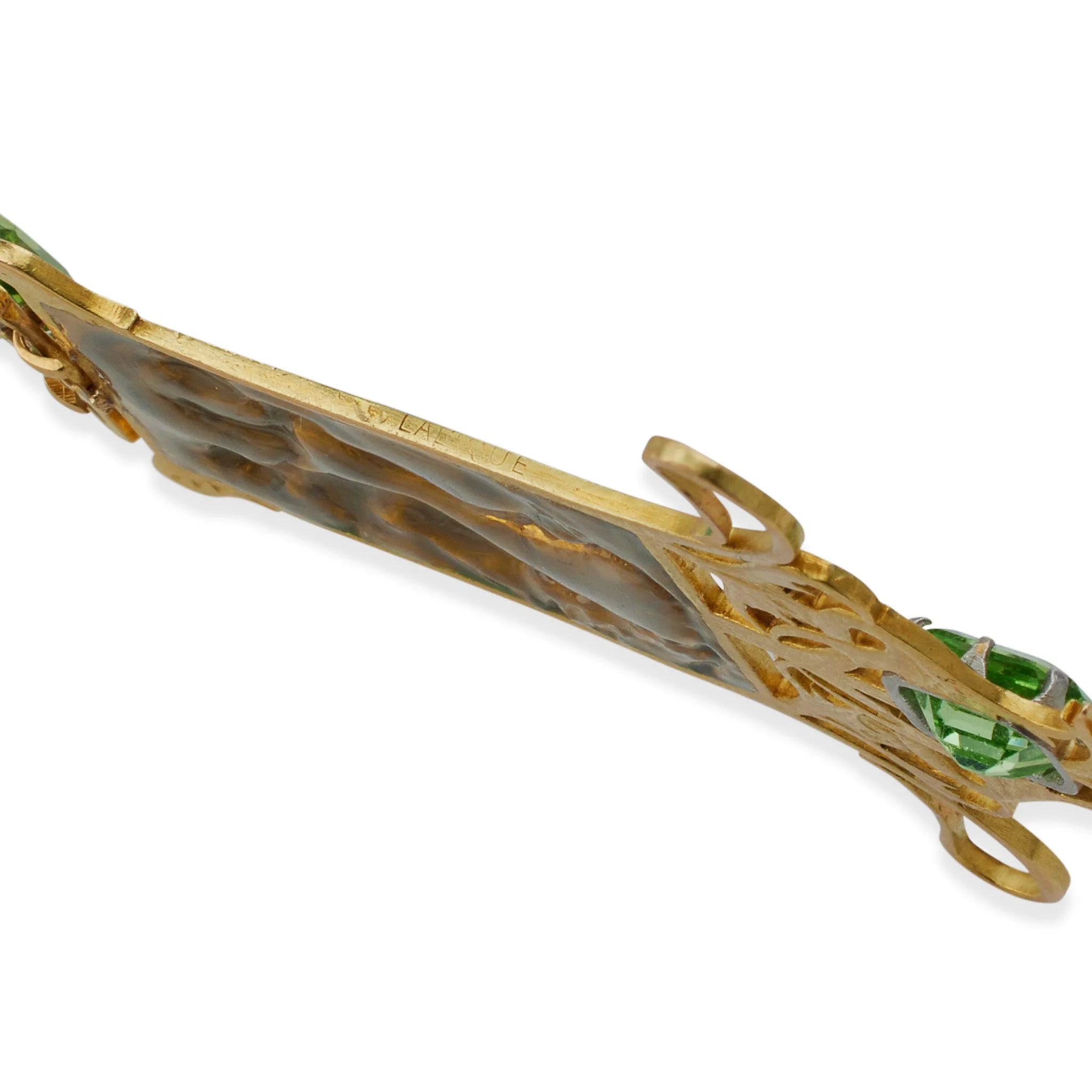 Ren?? Lalique 18K Gold Peridot and Enamel Dancing Figures Pendant Necklace