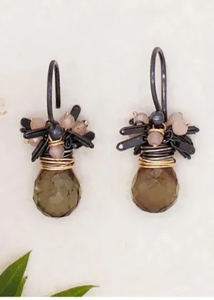 River Song | Andalusite with Peach Moonstone Fringe Earrings