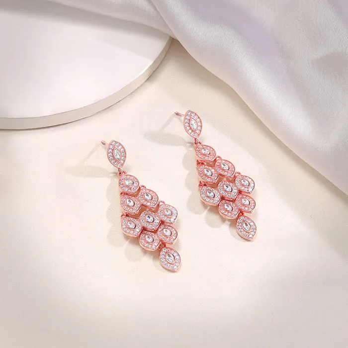 Rose Gold Peacock Feather Danglers