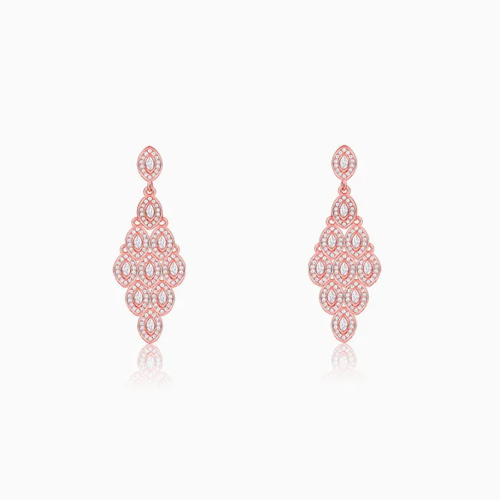 Rose Gold Peacock Feather Danglers