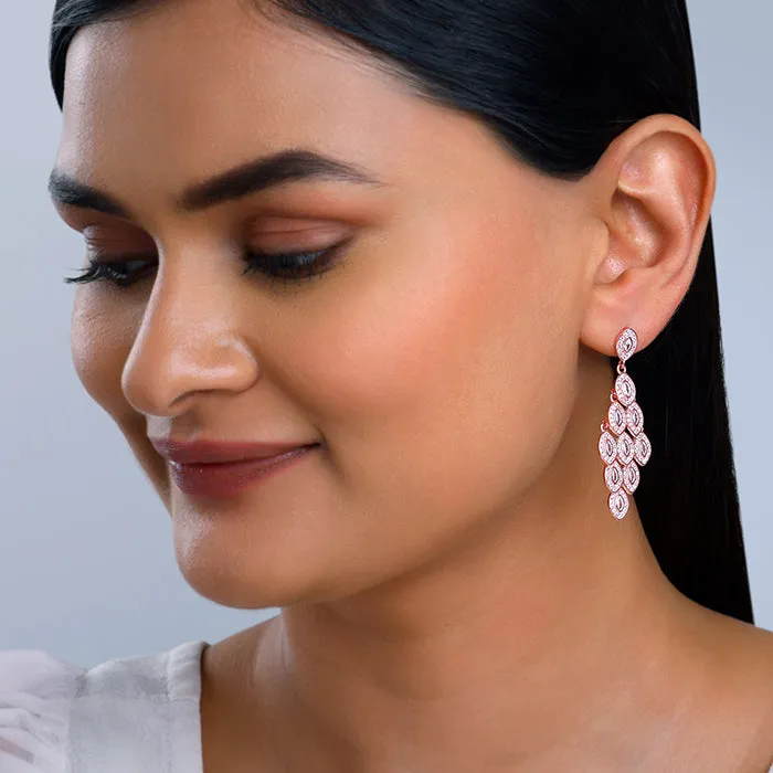 Rose Gold Peacock Feather Danglers