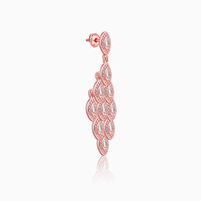 Rose Gold Peacock Feather Danglers