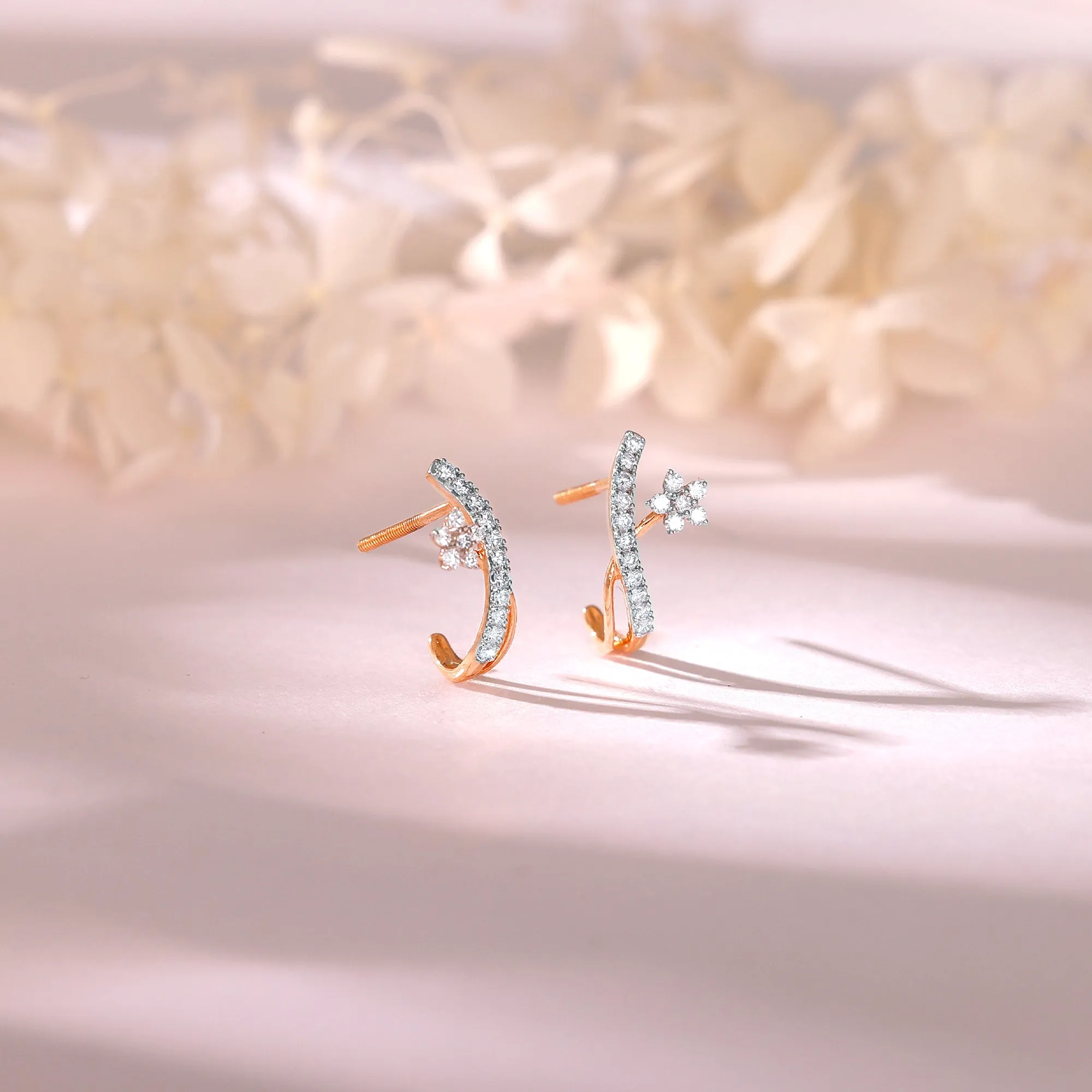 Rose Gold Pretty Floral Diamond Earrings