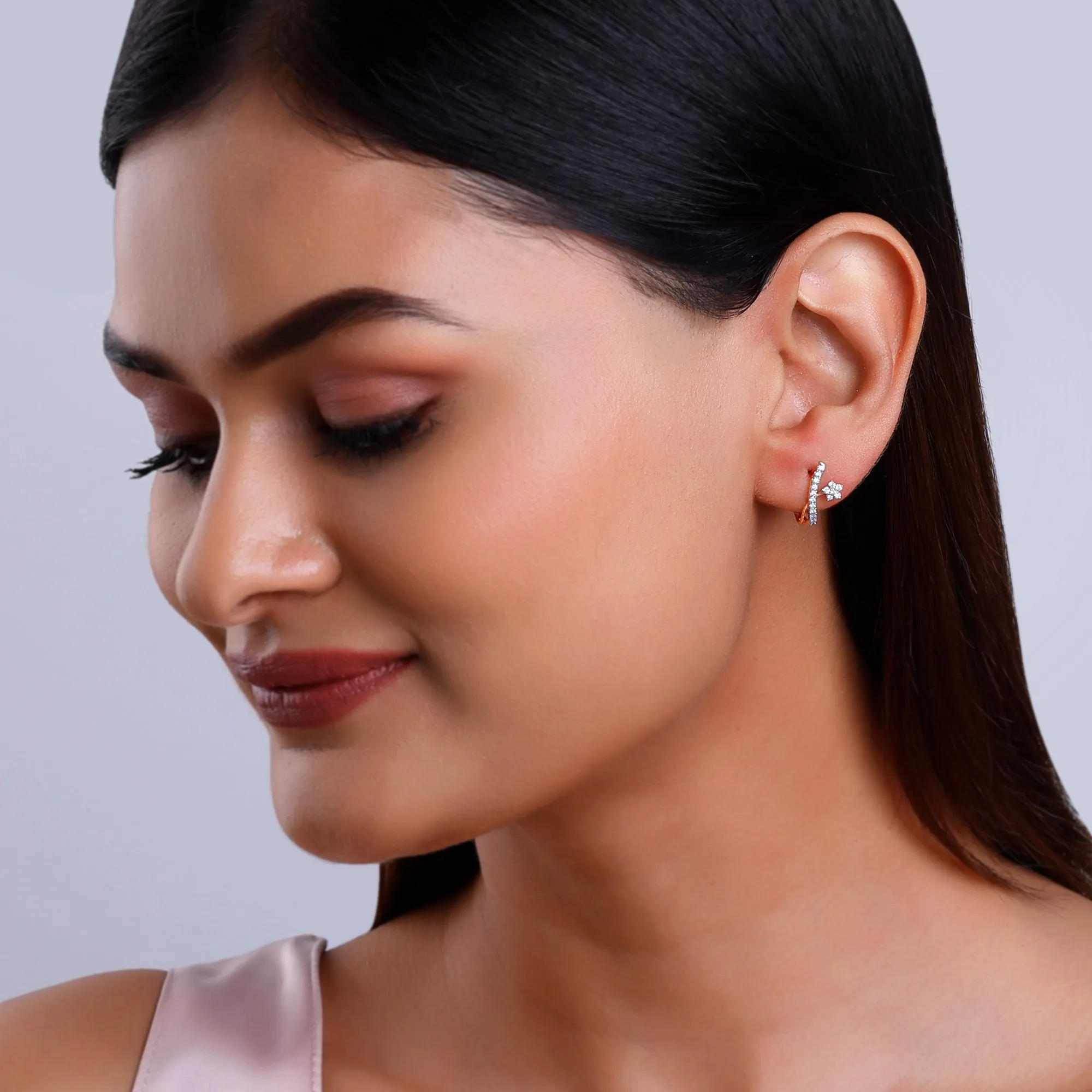 Rose Gold Pretty Floral Diamond Earrings