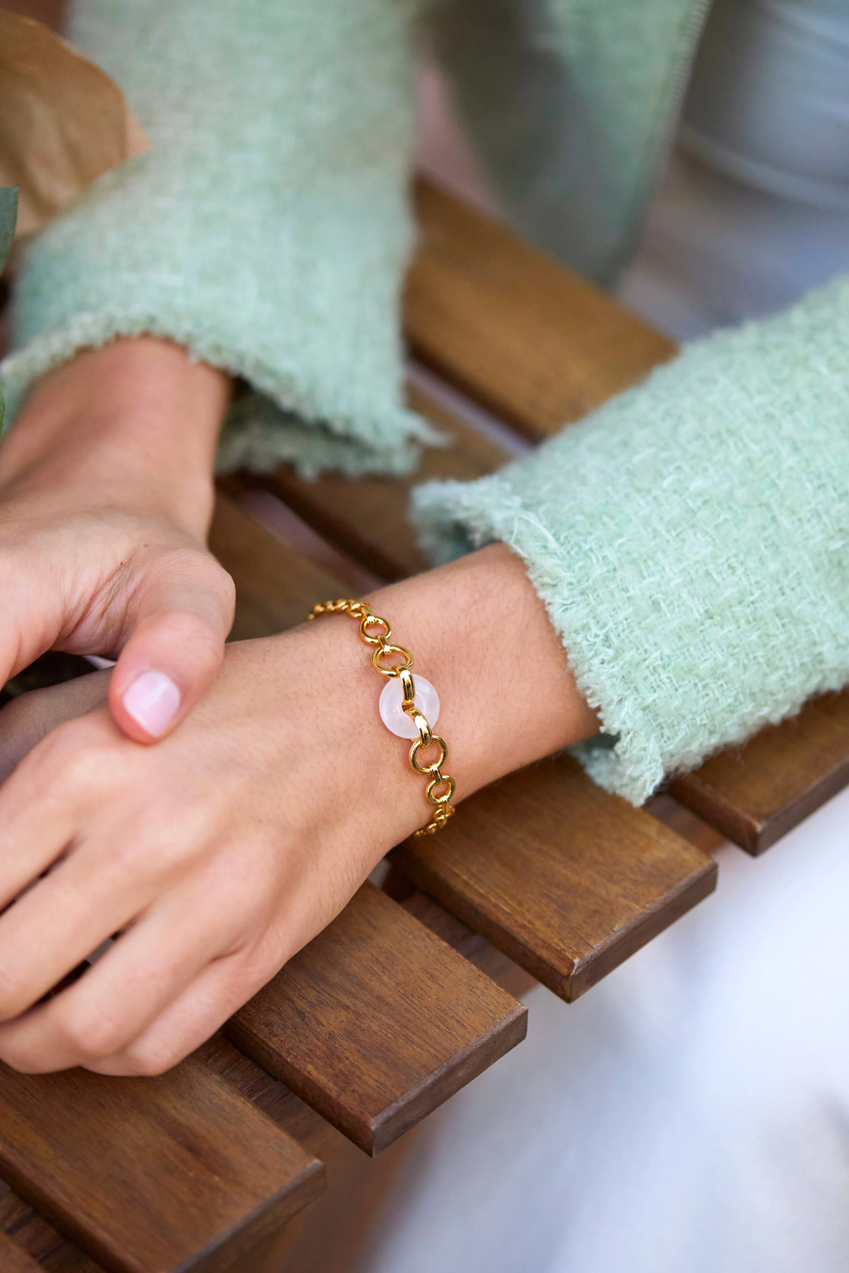 Rose Quartz Graduated Link T-Bar Bracelet