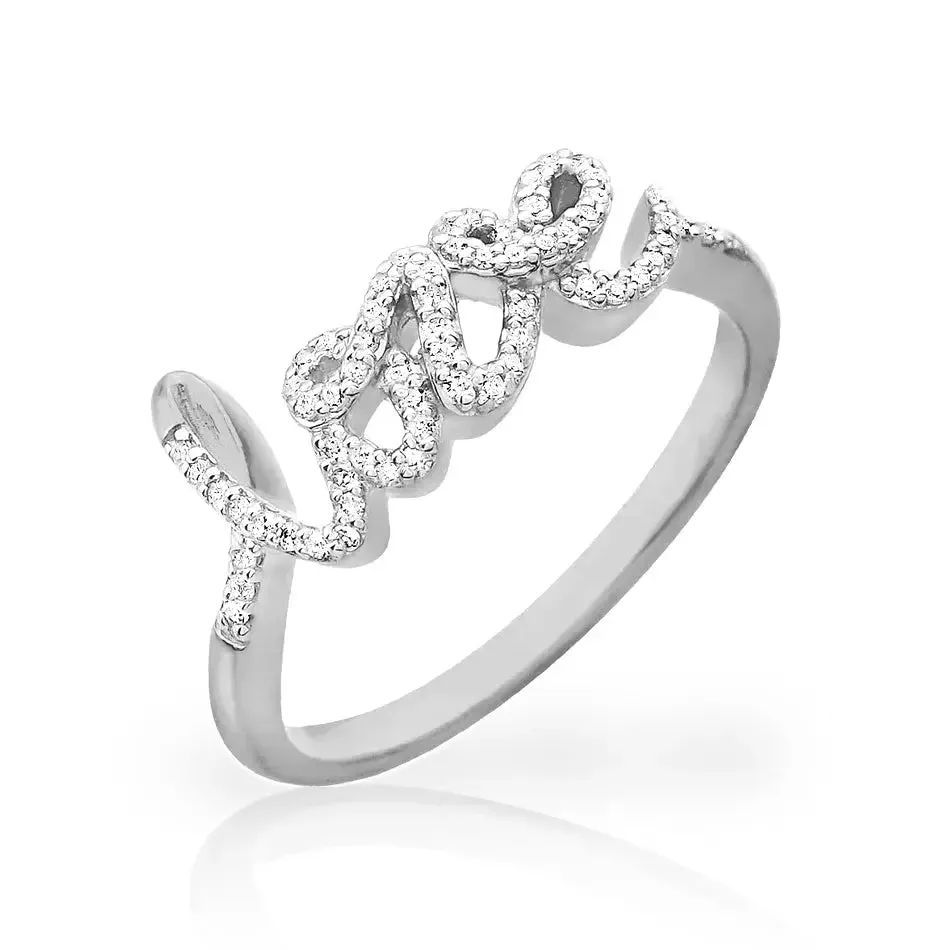 Rose, White, or Yellow Gold   Diamond Love Ring