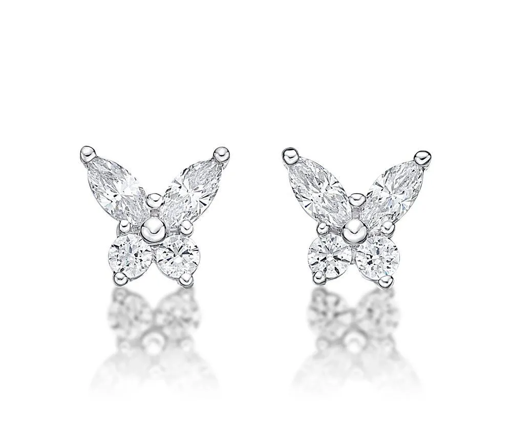 Round Brilliant and Marquise stud earrings with 0.8 carats* of diamond simulants in 10 carat white gold