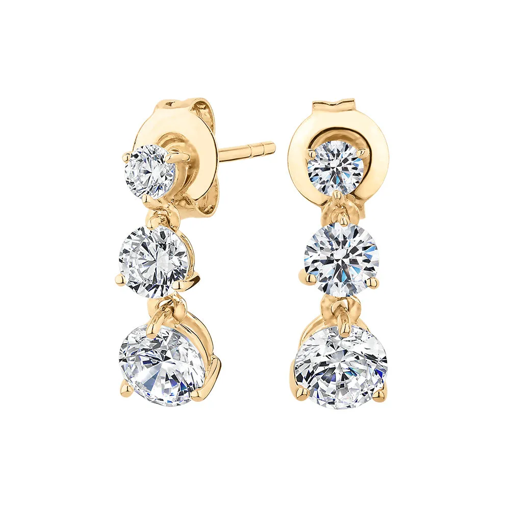 Round Brilliant drop earrings with 1.64 carats* of diamond simulants in 10 carat yellow gold
