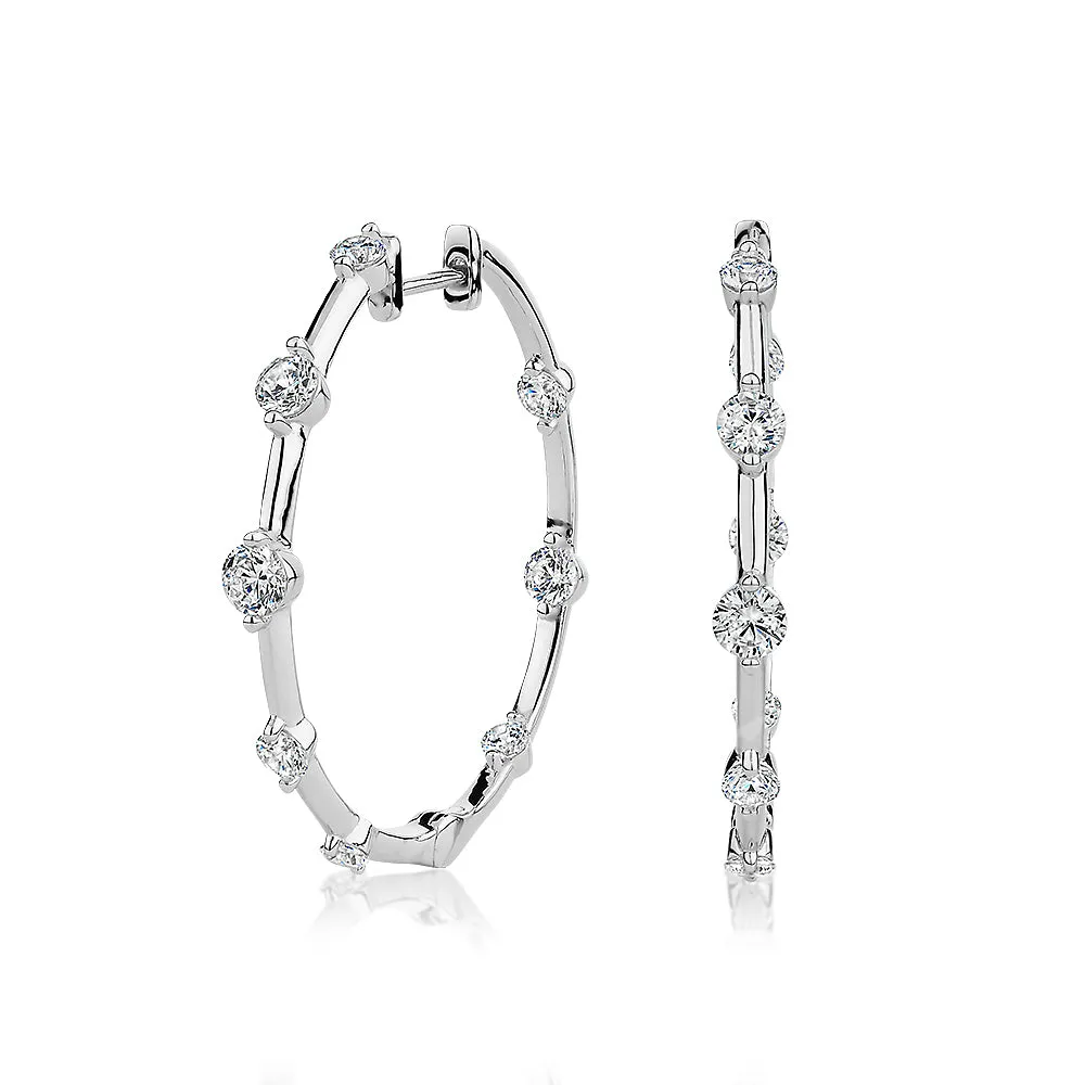 Round Brilliant hoop earrings with 1.56 carats* of diamond simulants in sterling silver