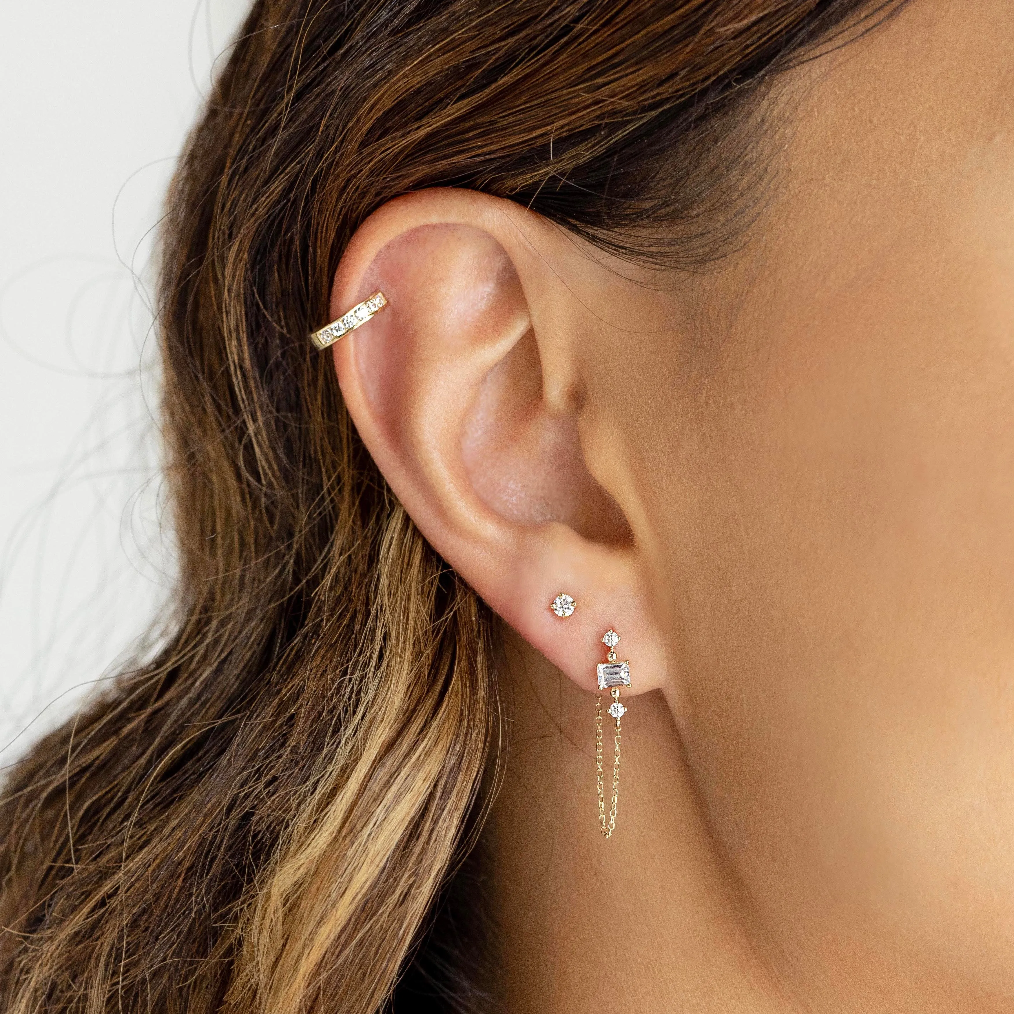 Round Brilliant hoop earrings with diamond simulants in 10 carat yellow gold