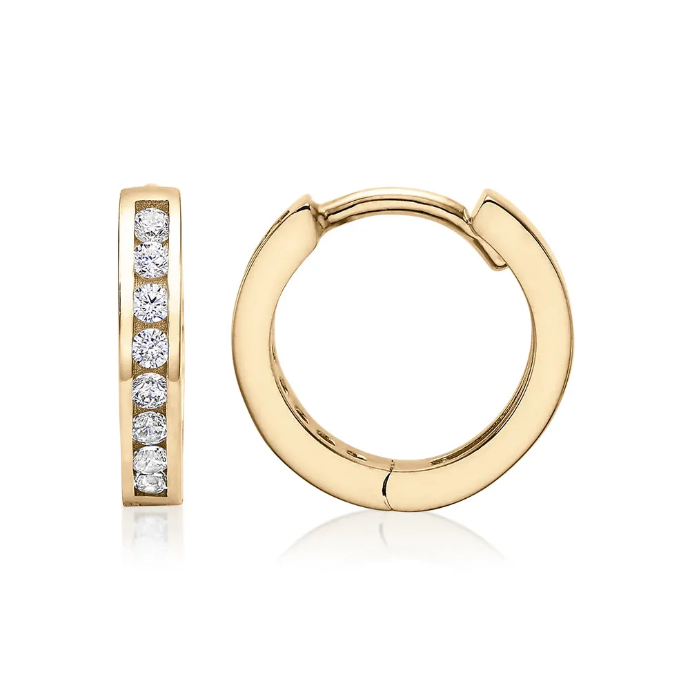 Round Brilliant hoop earrings with diamond simulants in 10 carat yellow gold