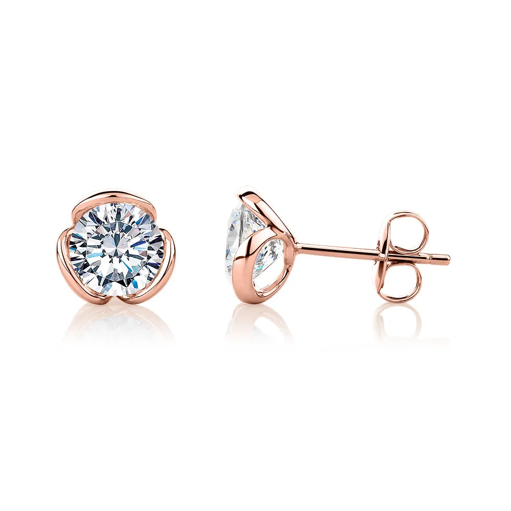 Round Brilliant stud earrings with 2 carats* of diamond simulants in 10 carat rose gold