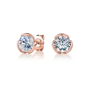 Round Brilliant stud earrings with 2 carats* of diamond simulants in 10 carat rose gold