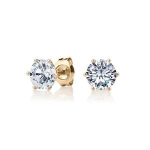 Round Brilliant stud earrings with 2 carats* of diamond simulants in 10 carat yellow gold