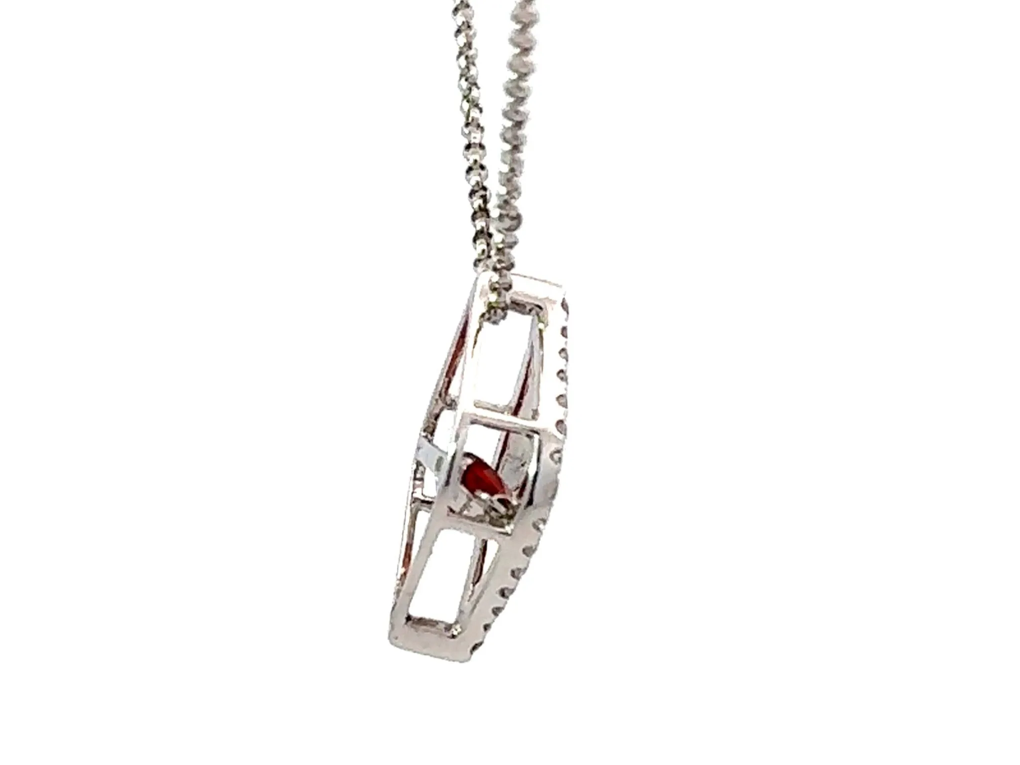 Round Red Orange Garnet Diamond Halo Flame Necklace 18k White Gold