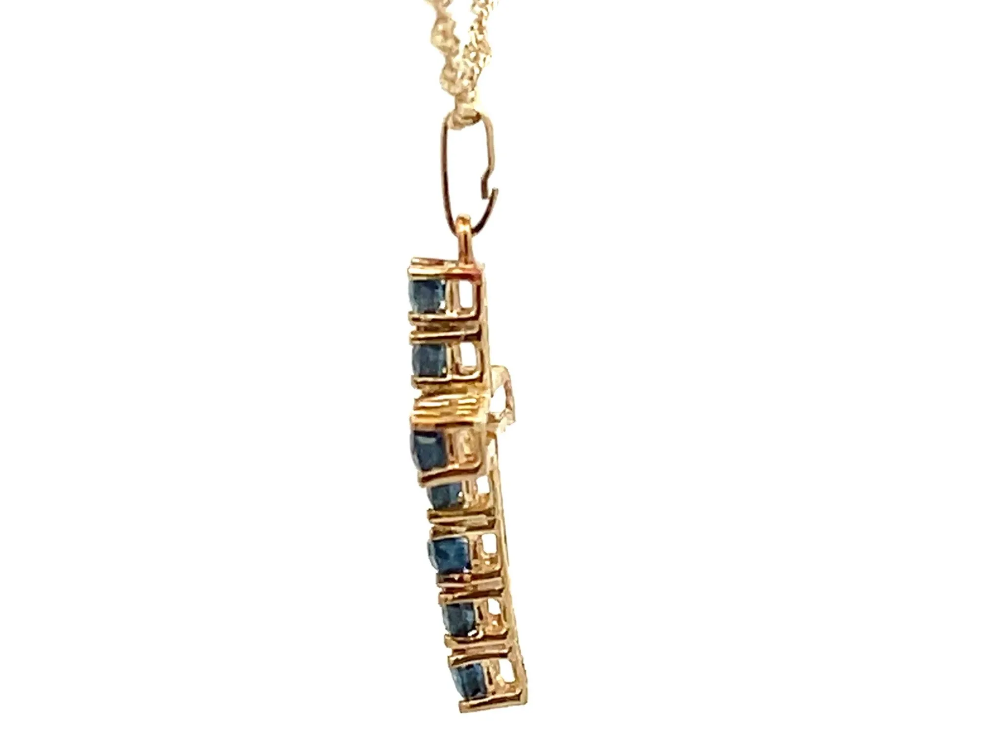 Sapphire Cross Pendant and Disco Chain 14k Yellow Gold