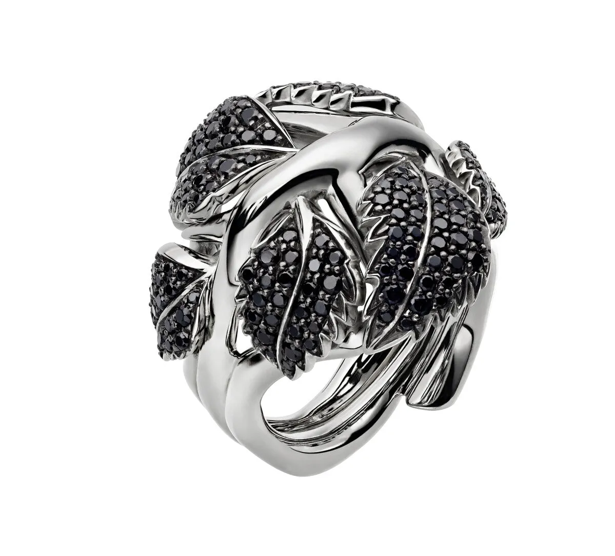 Shaun Leane Blackthorn Sterling Silver Black Spinnel Pearl Leaf Statement Ring
