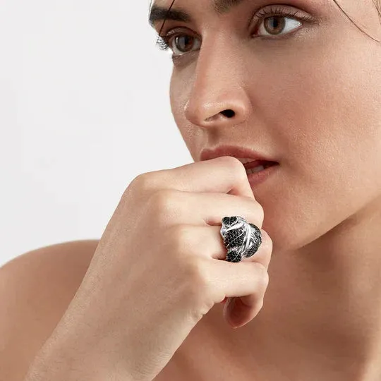 Shaun Leane Blackthorn Sterling Silver Black Spinnel Pearl Leaf Statement Ring