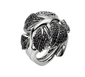 Shaun Leane Blackthorn Sterling Silver Black Spinnel Pearl Leaf Statement Ring